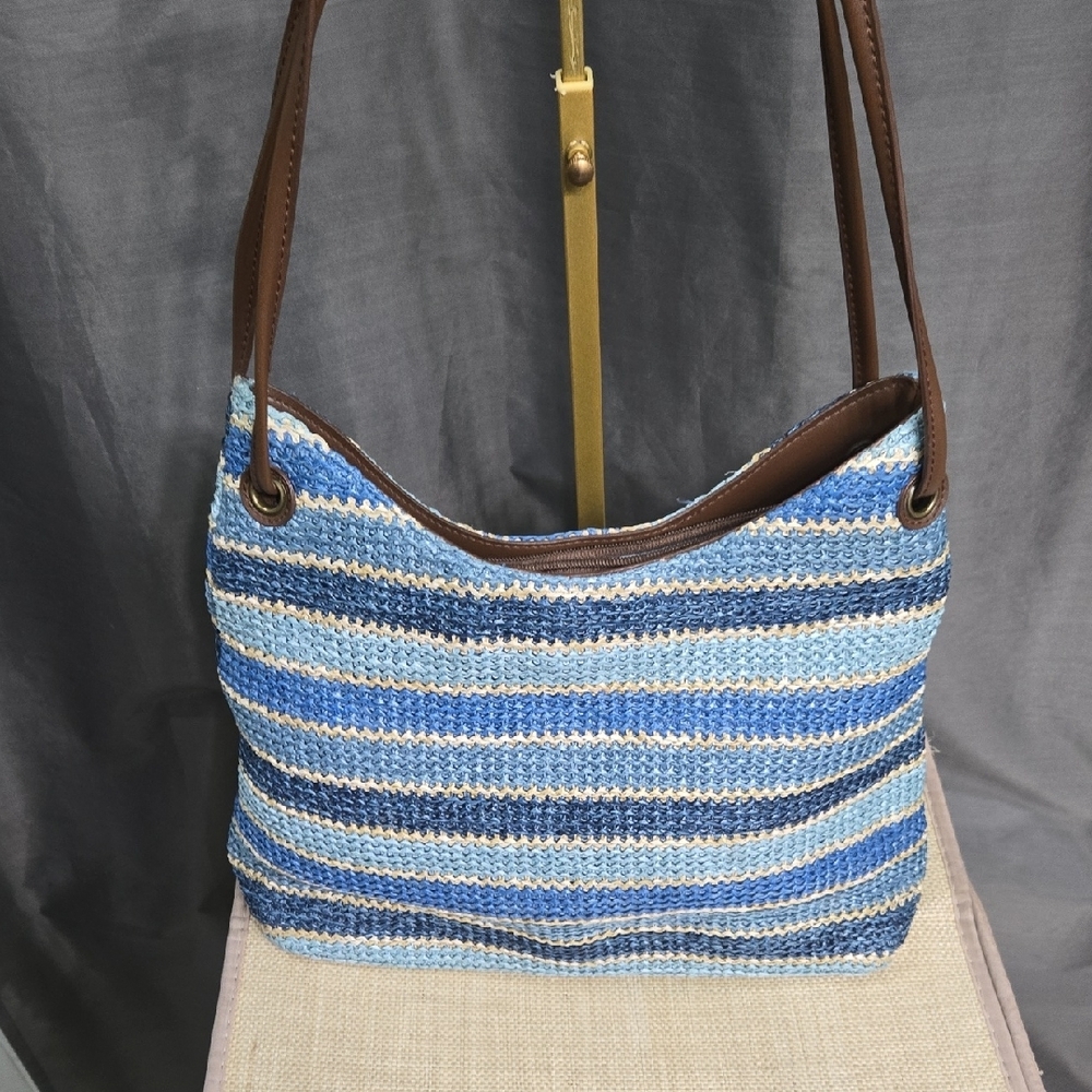 Relativity Blue and Brown Striped Shoulder Bag - Picture 3 of 13